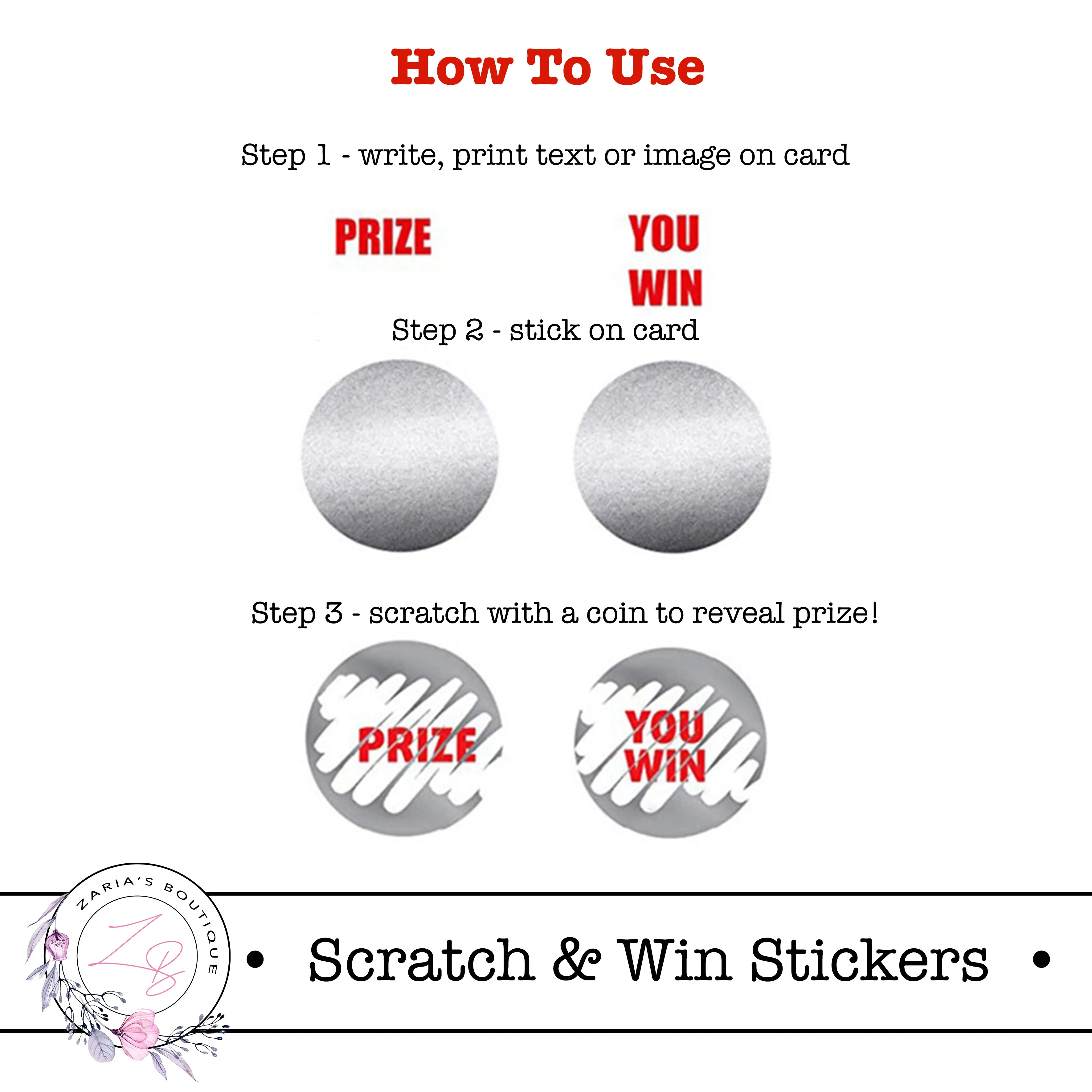 ⋅ Scratch  & Win ⋅ Scratchable Stickers ⋅ Small Business Packaging