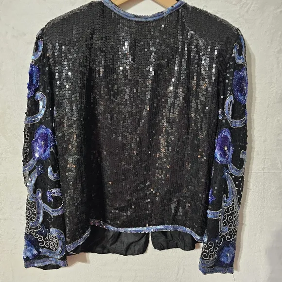 100% Silk Vintage 90s Scala Sequin Beaded Cropped Jacket Woman's M Old Money
