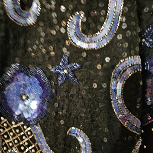 100% Silk Vintage 90s Scala Sequin Beaded Cropped Jacket Woman's M Old Money