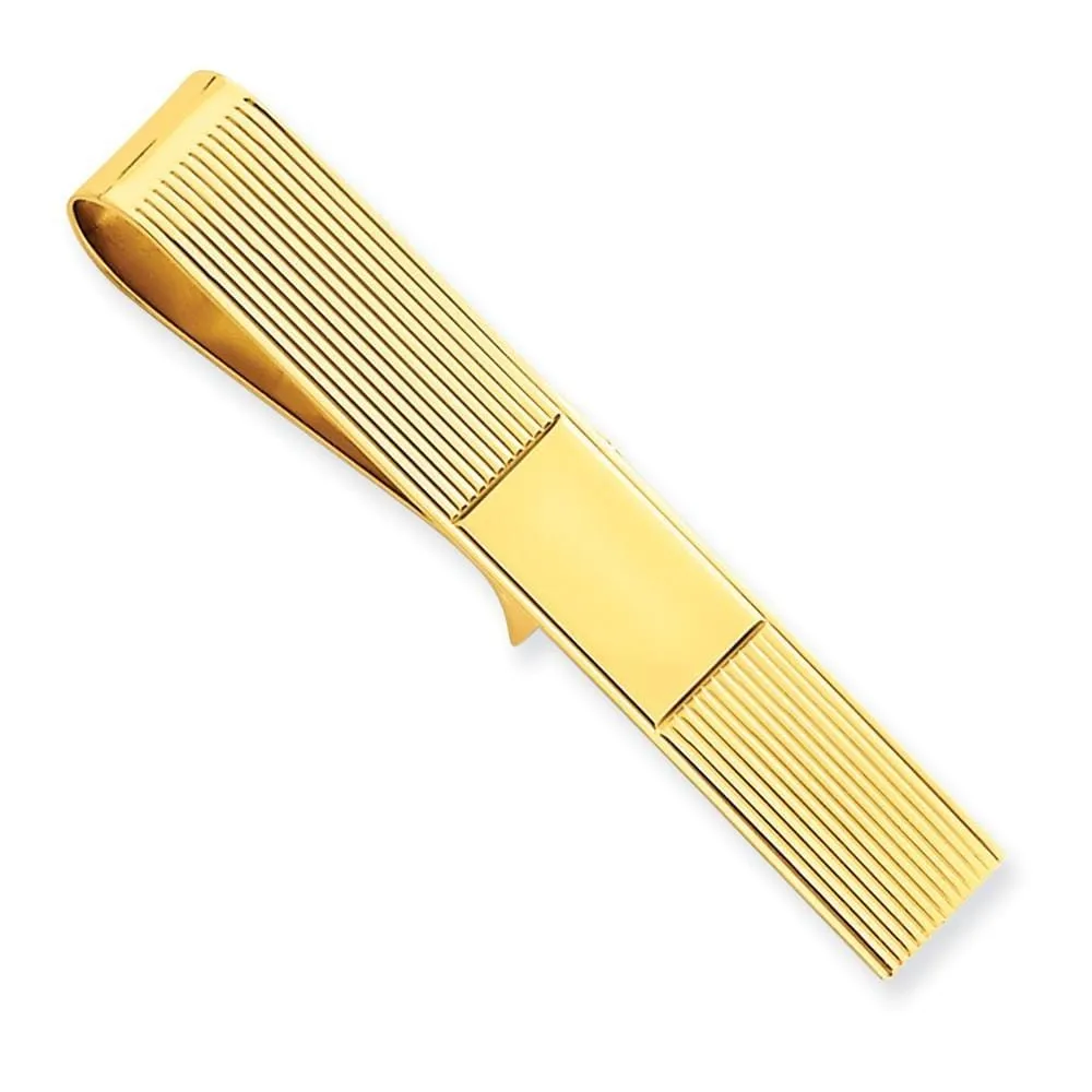 14k Yellow Gold Solid with Line Design Tie Bar