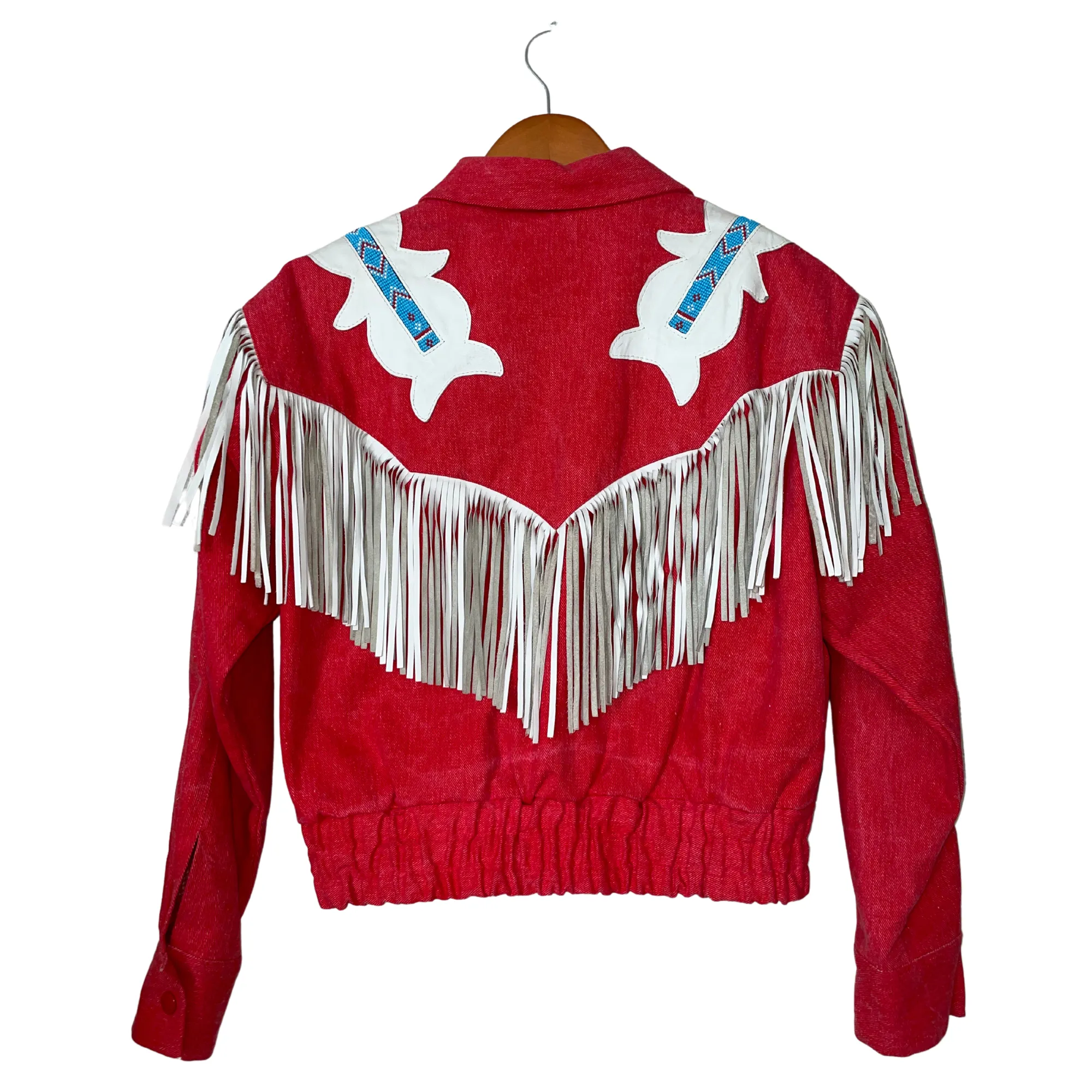1980's Western Red Denim Jacket With Leather Accents