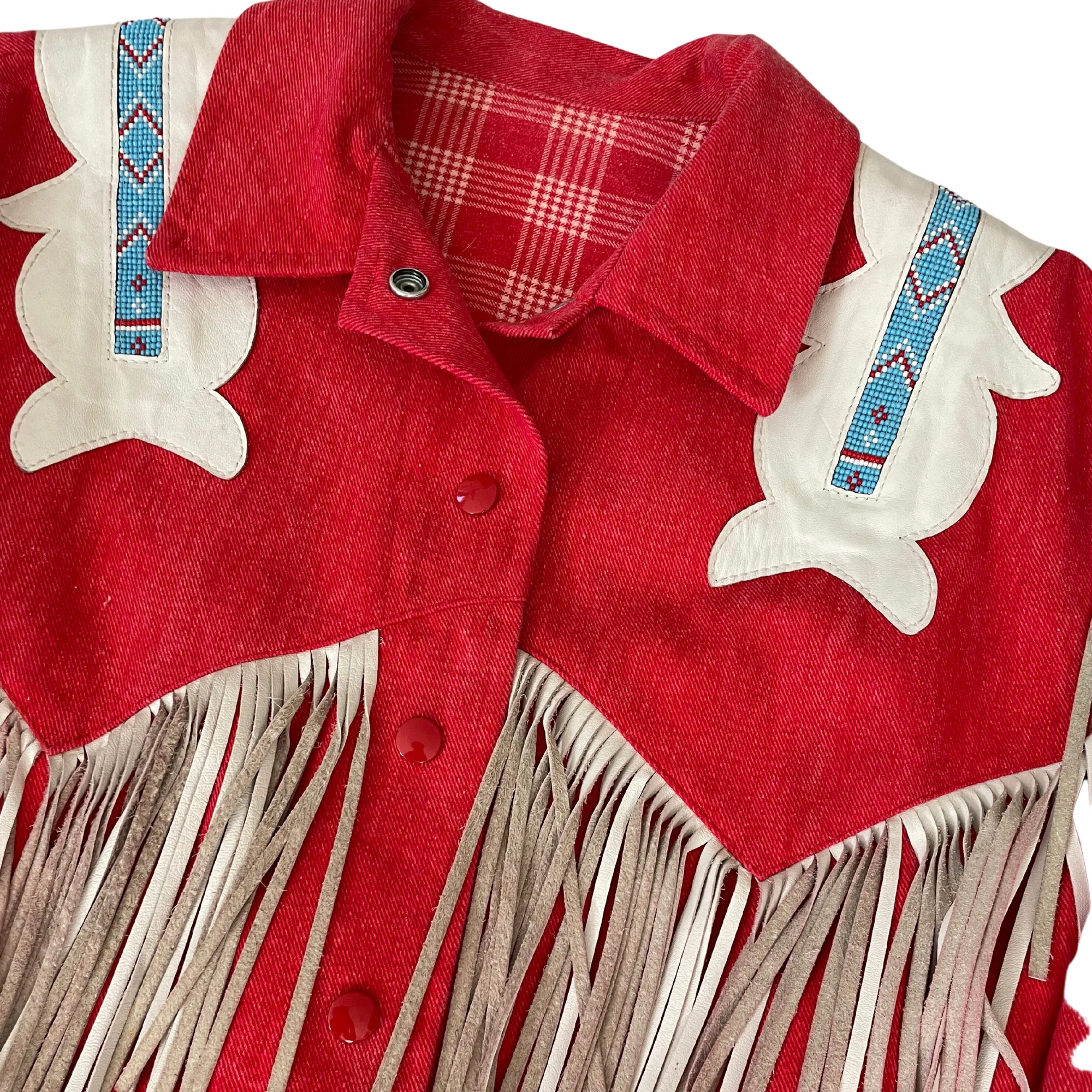 1980's Western Red Denim Jacket With Leather Accents