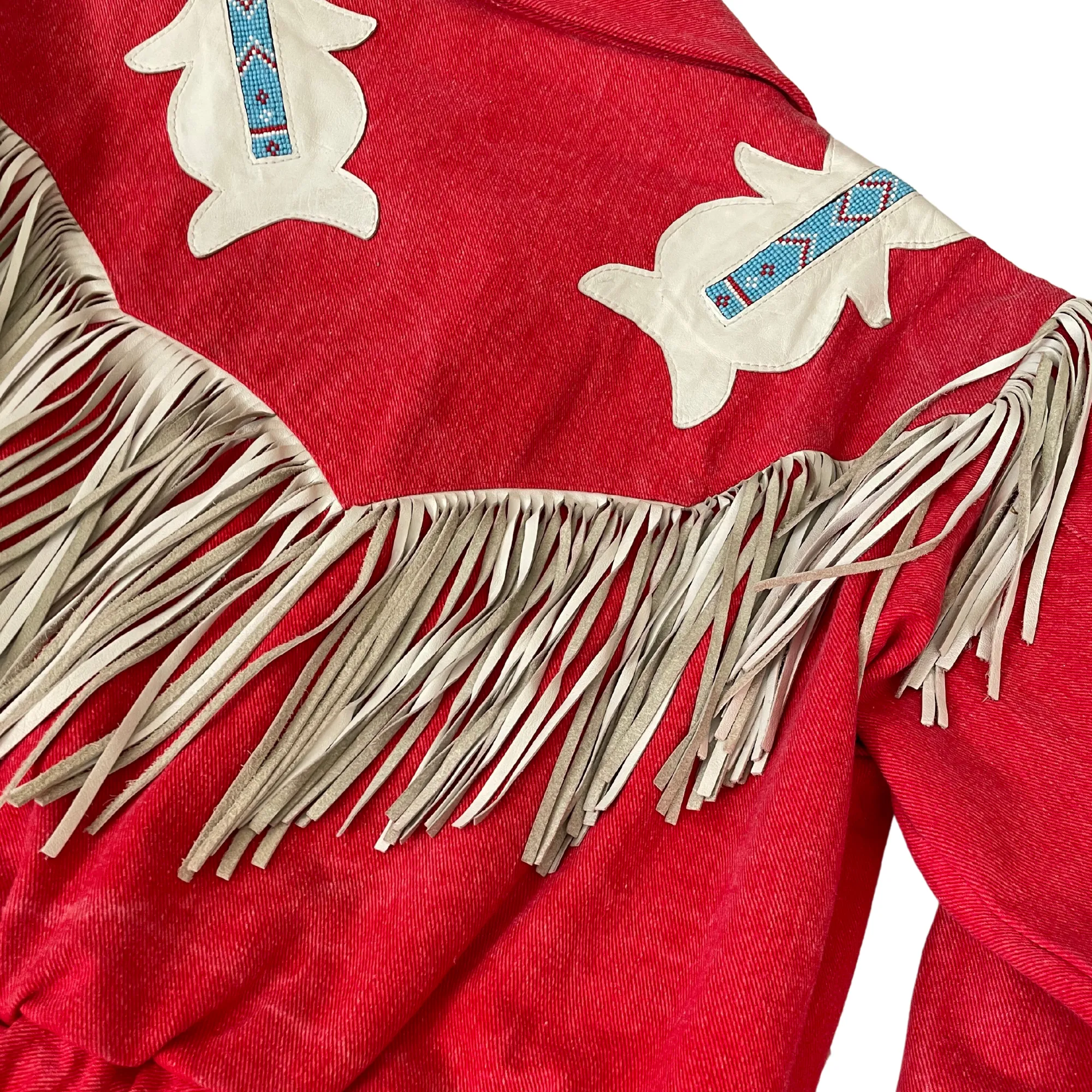 1980's Western Red Denim Jacket With Leather Accents