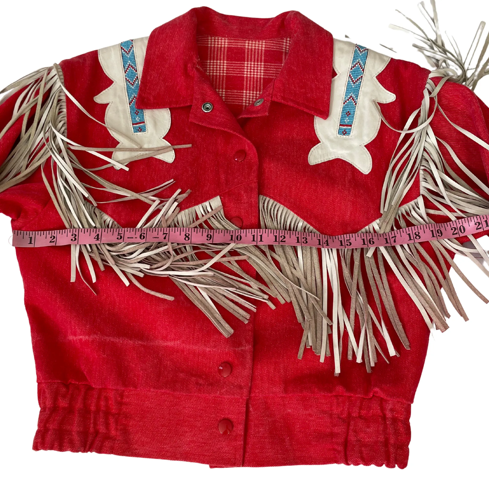 1980's Western Red Denim Jacket With Leather Accents