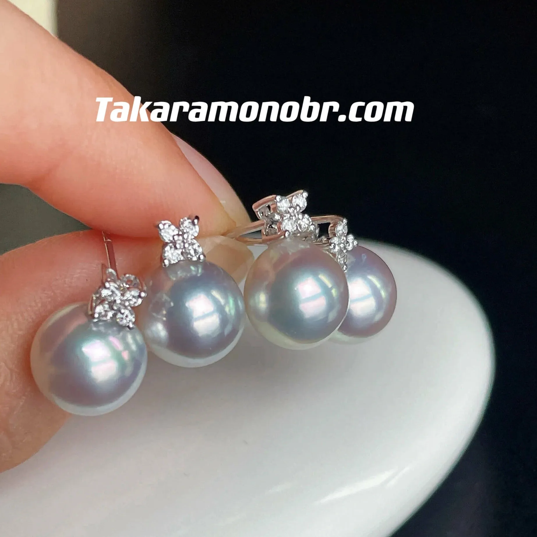 9.0-9.5 mm Cultured Saltwater Silver Gray Akoya Pearl Marquise Flower Earrings