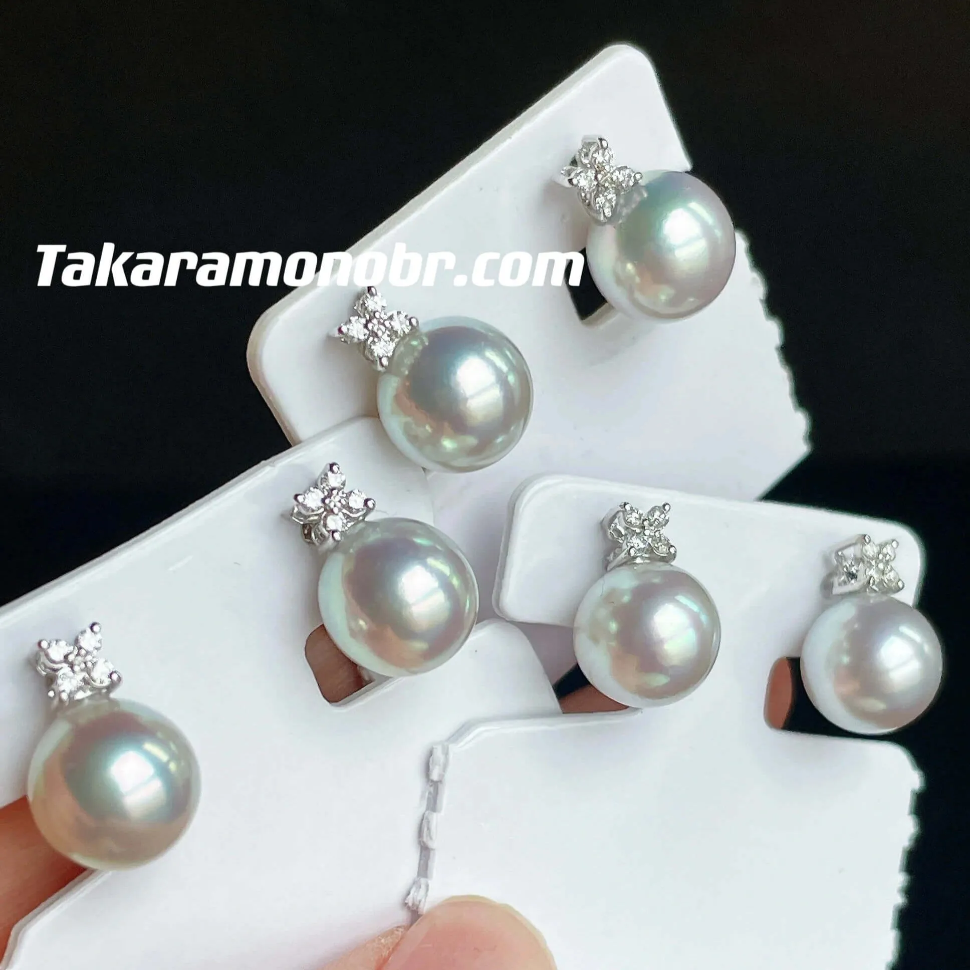 9.0-9.5 mm Cultured Saltwater Silver Gray Akoya Pearl Marquise Flower Earrings