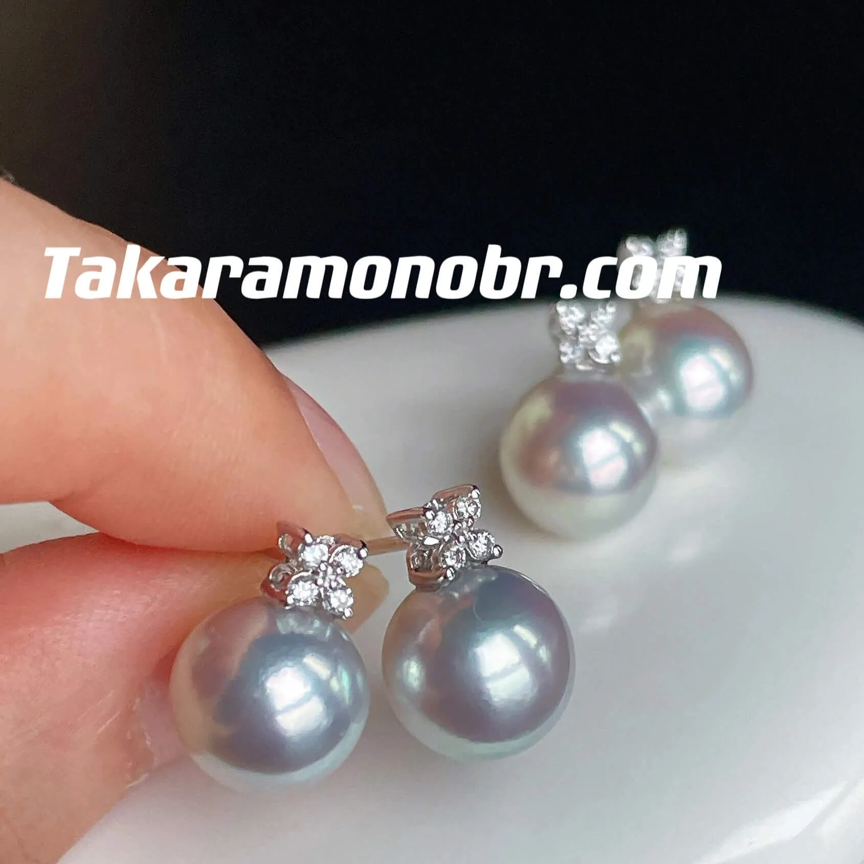 9.0-9.5 mm Cultured Saltwater Silver Gray Akoya Pearl Marquise Flower Earrings