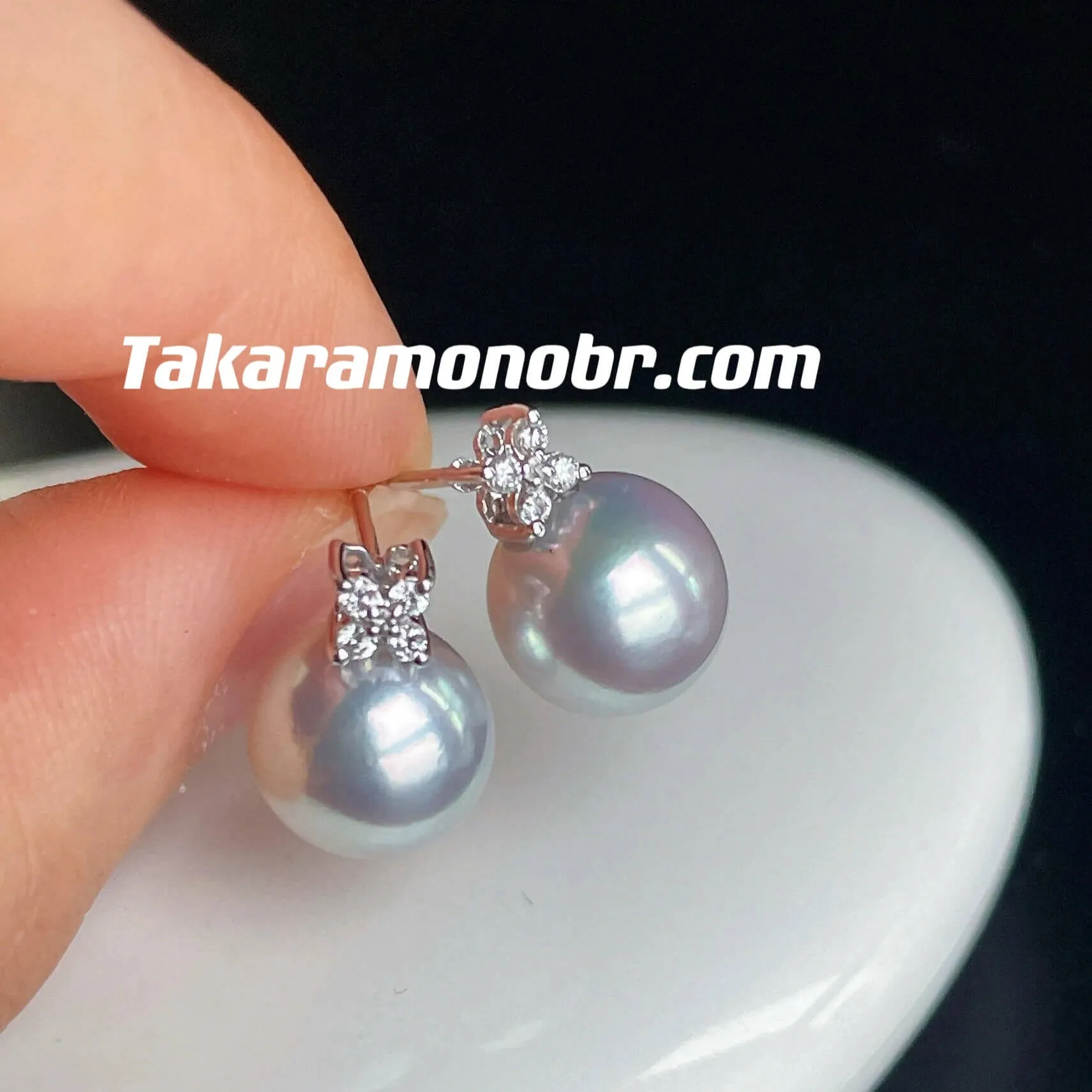 9.0-9.5 mm Cultured Saltwater Silver Gray Akoya Pearl Marquise Flower Earrings