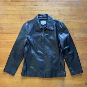 90's Worthington Leather Jacket Black Zip Front Collared Classic Coat Large
