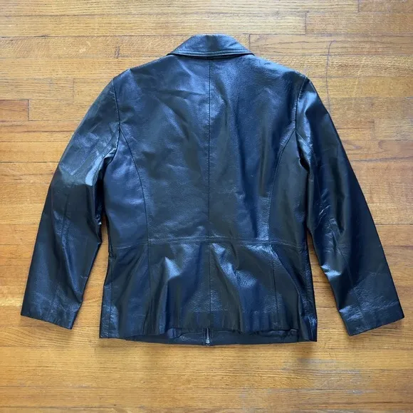 90's Worthington Leather Jacket Black Zip Front Collared Classic Coat Large