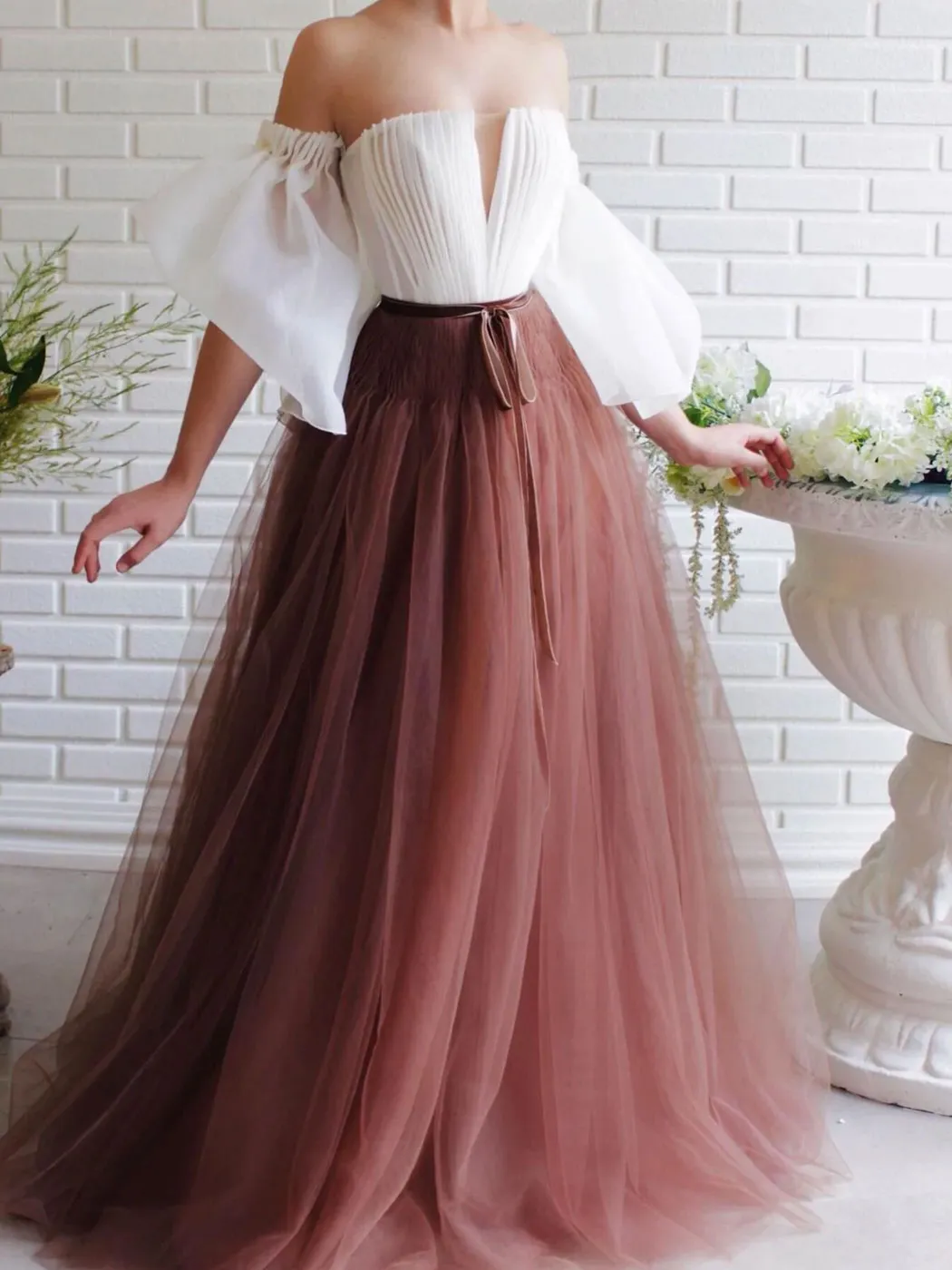 A-Line Tulle Long Prom Dresses, Tulle Formal Graduation Dresses