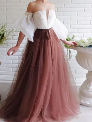 A-Line Tulle Long Prom Dresses, Tulle Formal Graduation Dresses