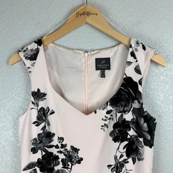 Adrianna Papell Blush Pink Sweetheart Sleeveless Dress w/ Black Floral Print 4