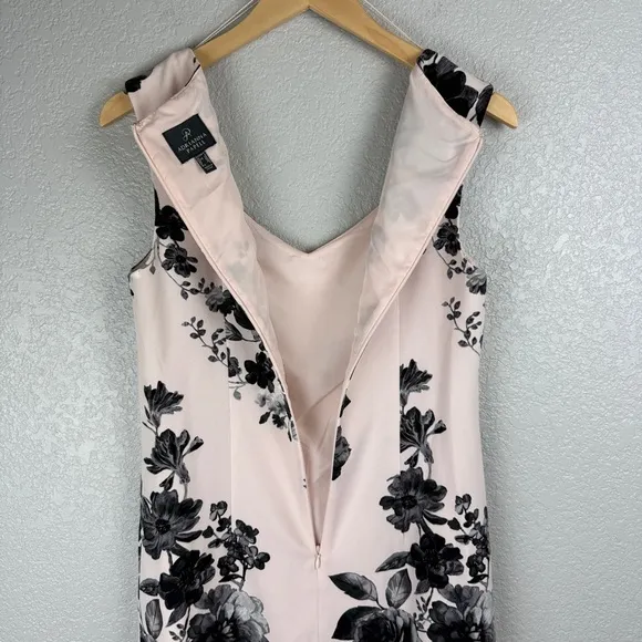Adrianna Papell Blush Pink Sweetheart Sleeveless Dress w/ Black Floral Print 4