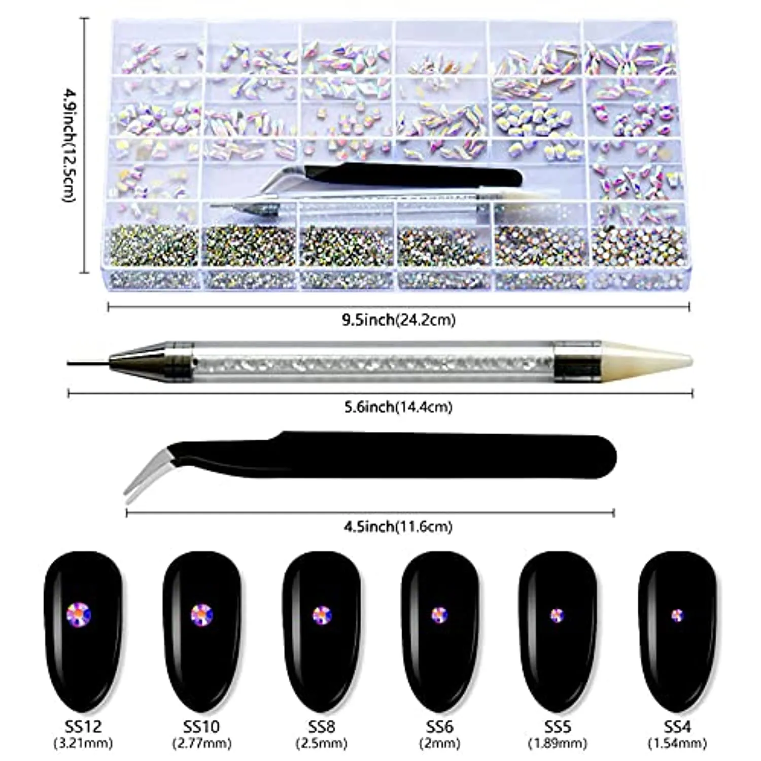 Aimmark Nail Rhinestones Kit, Multi-Shaped Glass Gems for Nails 3,920 Pcs, Crystal AB Nail Jewels, Flatback Rhinestones with Dual-ended Rhinestone Picker, Tweezers for Nail Decoration, DIY Crafts