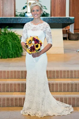 Anneprom Mermaid Scoop Open Back Long Sleeves Wedding Dresses With Appliques APW0013