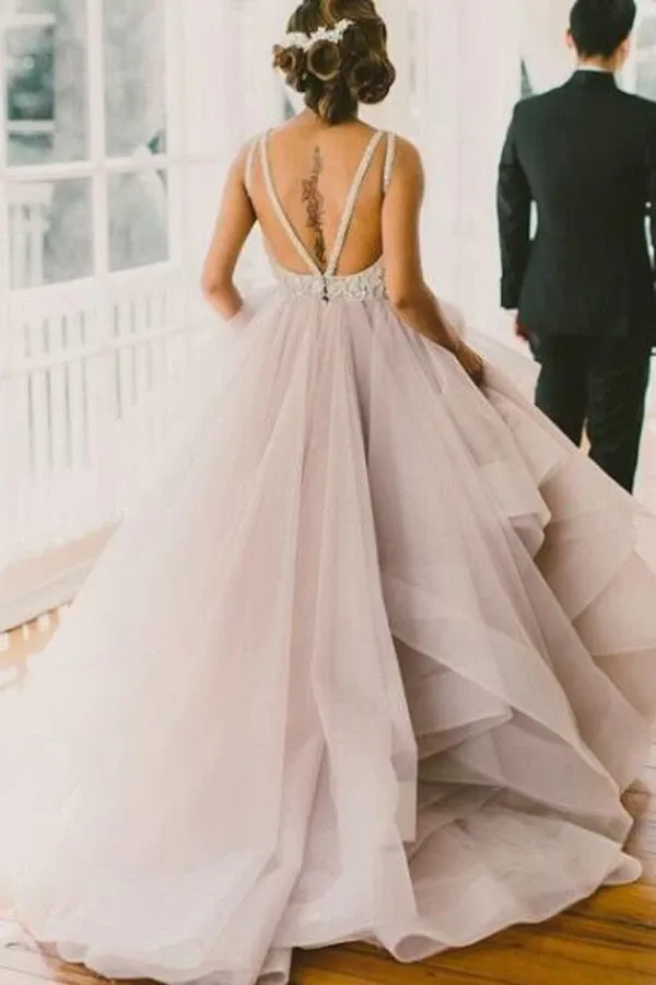 Anneprom Scoop Sleeveless Organza Prom Dress Evening Gowns With Sweep Train APP0065