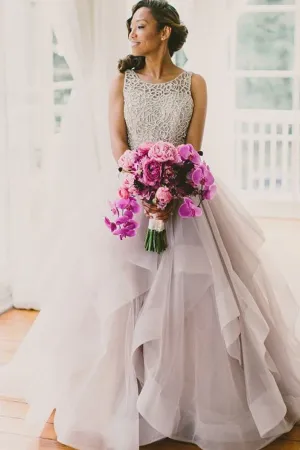 Anneprom Scoop Sleeveless Organza Prom Dress Evening Gowns With Sweep Train APP0065
