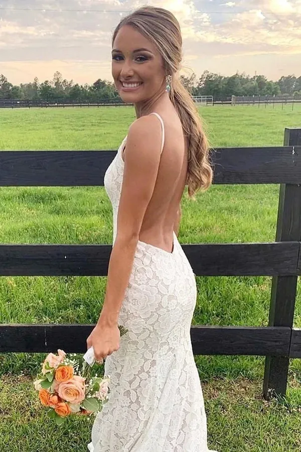 Anneprom Stunning Mermaid Spaghetti Straps Lace Long Prom Dress Evening Dresses APP0661