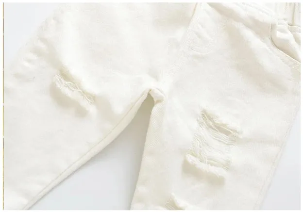 Baby Toddlers Girls Ripped Jeans White Denim