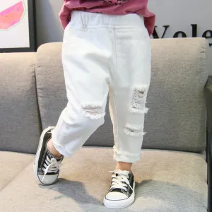 Baby Toddlers Girls Ripped Jeans White Denim