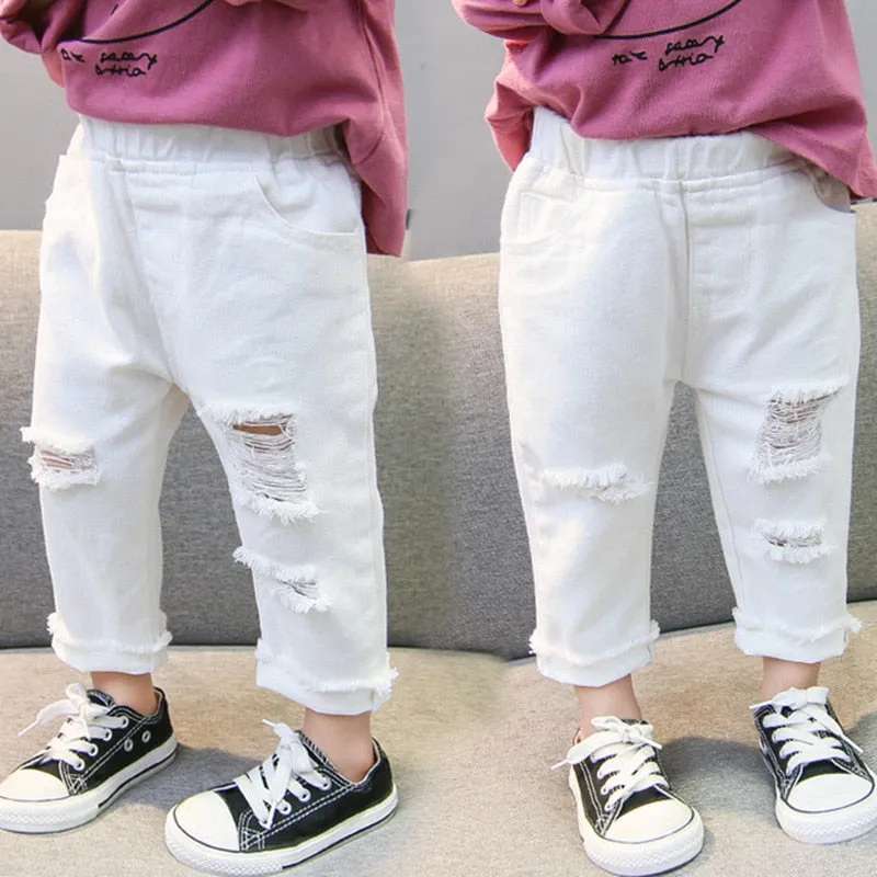 Baby Toddlers Girls Ripped Jeans White Denim
