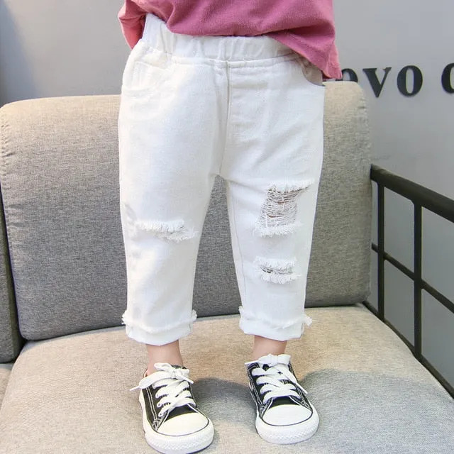 Baby Toddlers Girls Ripped Jeans White Denim