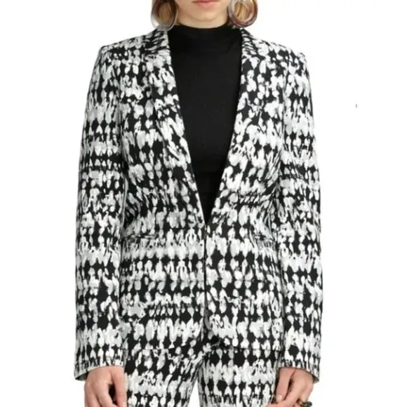 Badgley Mischka Studio Sylvie Stucco Print Notch Collar Stretch Blazer 6 NWT