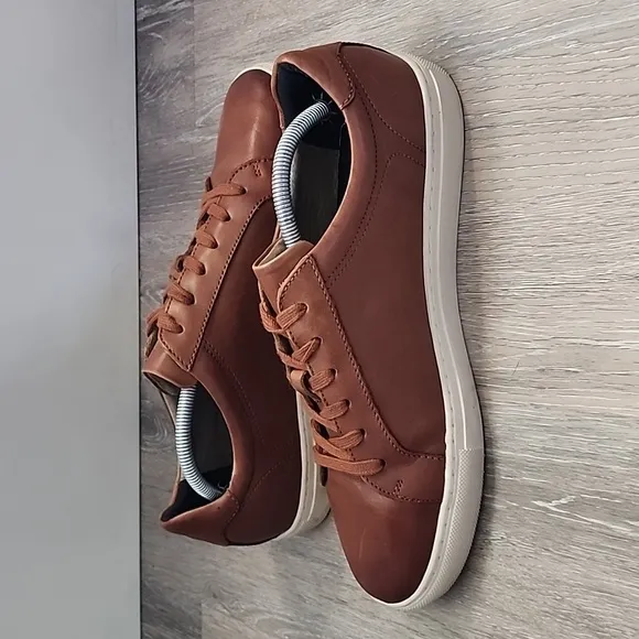 Banana Republic Mens Nicklas Leather Casual Sneaker Cognac Brown Size 10M