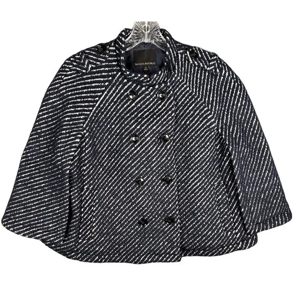 Banana Republic Womens Cape Jacket Small Blue Wool Mohair Alpaca Old Money Crop