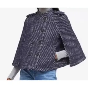 Banana Republic Womens Cape Jacket Small Blue Wool Mohair Alpaca Old Money Crop