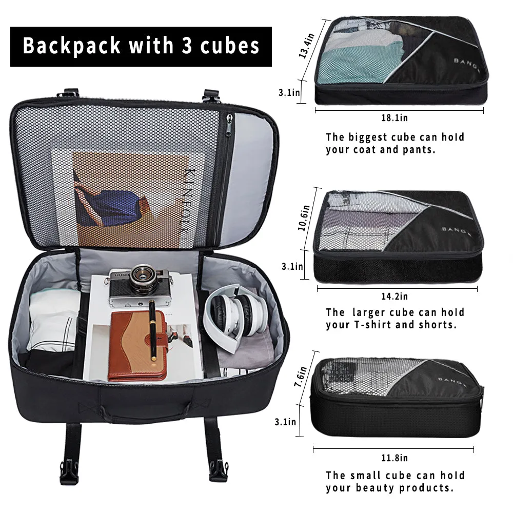 BANGE Travel Overnight Backpack,40-Liter FAA Flight Approved Weekender Bag(Backpack With 3 Cubes)