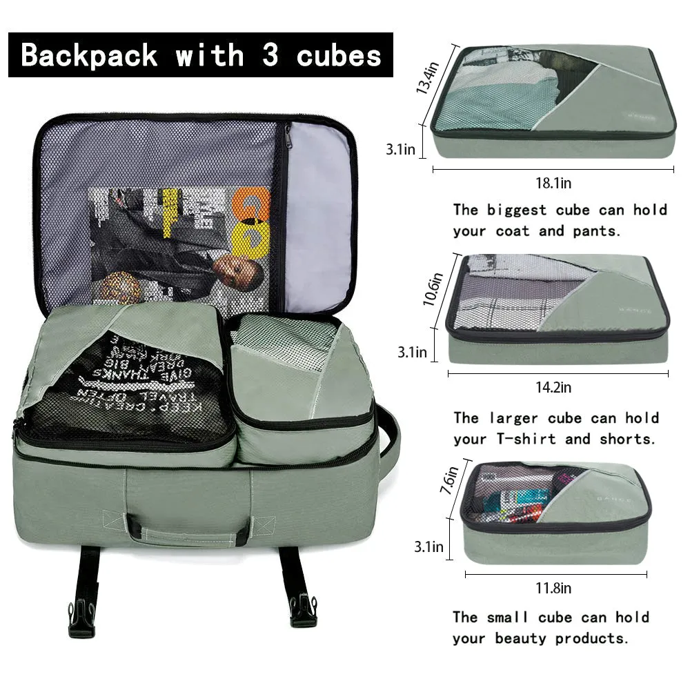 BANGE Travel Overnight Backpack,40-Liter FAA Flight Approved Weekender Bag(Backpack With 3 Cubes)