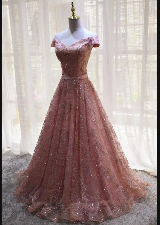 Beautiful Handmade Off Shoulder Sequins Long Formal Dress, Party Dress