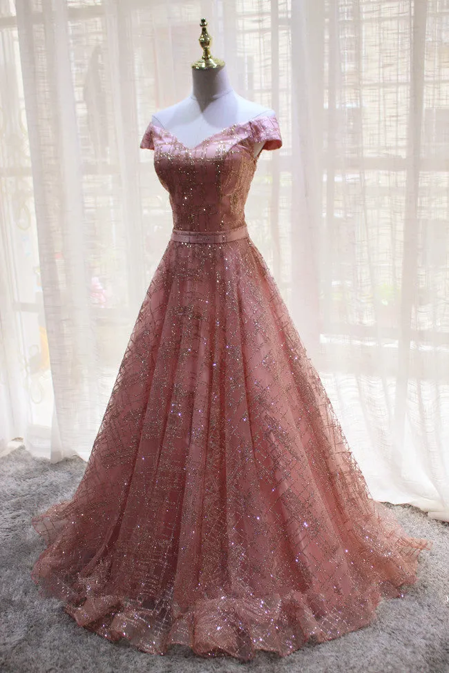 Beautiful Handmade Off Shoulder Sequins Long Formal Dress, Party Dress