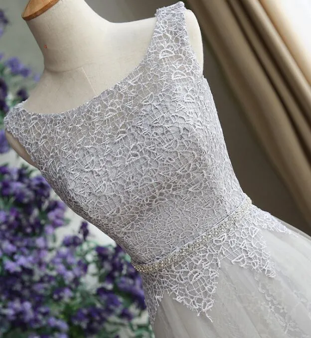 Beautiful Light Grey Lace and Tulle Long Party Dress, A-line Prom Dress