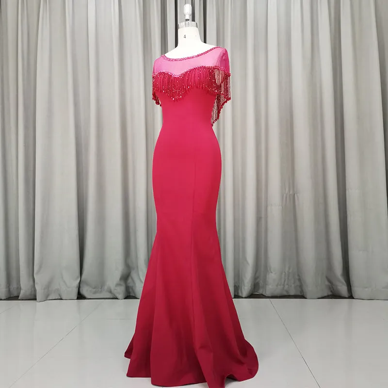 Beautiful Mermaid Red Handmade Party Dress, Red Evening Gown