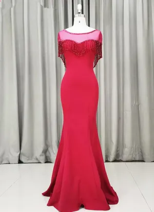 Beautiful Mermaid Red Handmade Party Dress, Red Evening Gown