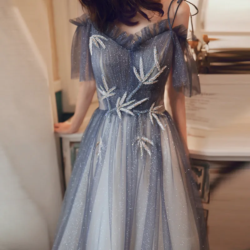 Beautiful Off Shoulder Gradient Shiny Tulle Party Dress, A-line Tulle Prom Dresses