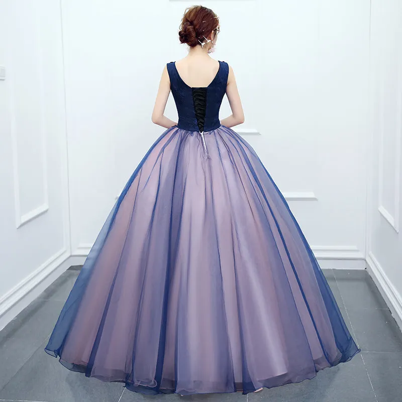 Beautiful Pink and Blue Organza Long Party Dress, Sweet 16 Gown
