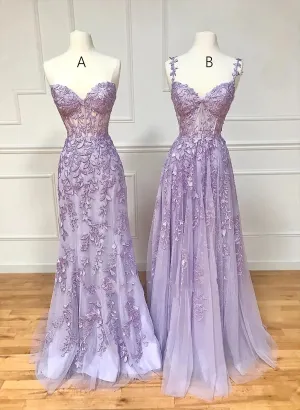 Beautiful Purple Tulle with Lace Long Formal Dress, Purple Lace Prom Dress