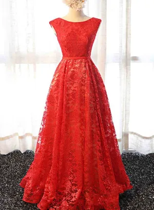 Beautiful Red Lace Long Party Dress , Red Lace Formal Dress