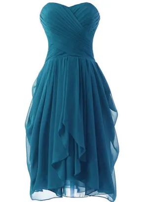 Beautiful Teal Color Short Bridesmaid Dress, Chiffon Sweetheart Short Party Dress