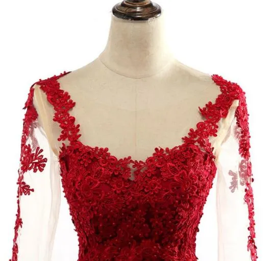 Beautiful Wine Red Mermaid Long Party Dress, Dark Red Lace Formal Dress