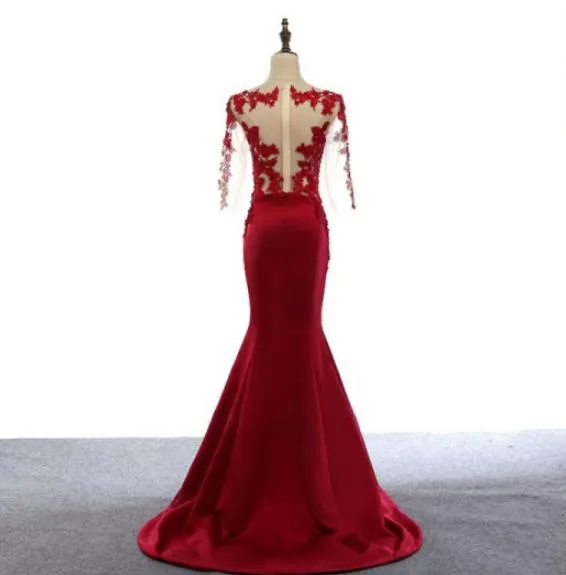Beautiful Wine Red Mermaid Long Party Dress, Dark Red Lace Formal Dress