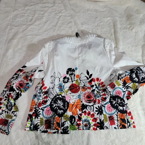 Berek Jacket Womens Large White Flower Pop Stretch Bling Zipper Short Pockets