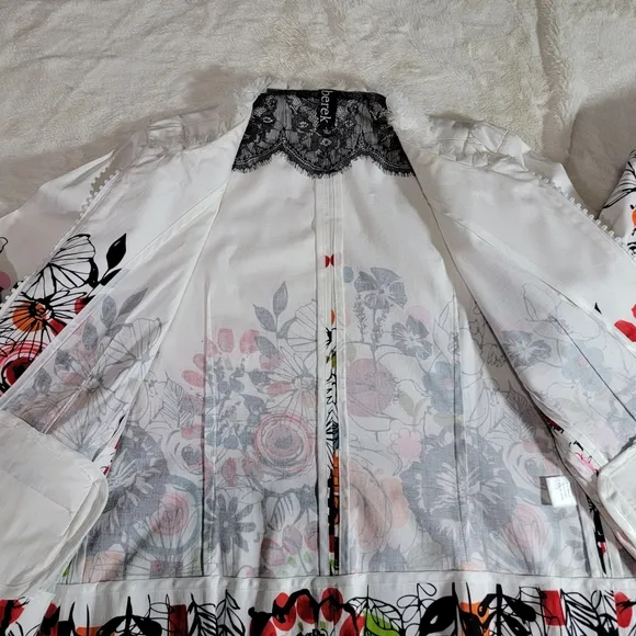 Berek Jacket Womens Large White Flower Pop Stretch Bling Zipper Short Pockets
