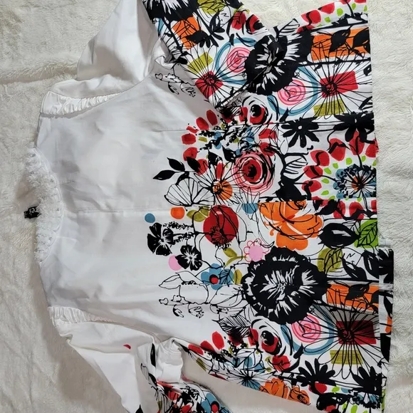 Berek Jacket Womens Large White Flower Pop Stretch Bling Zipper Short Pockets