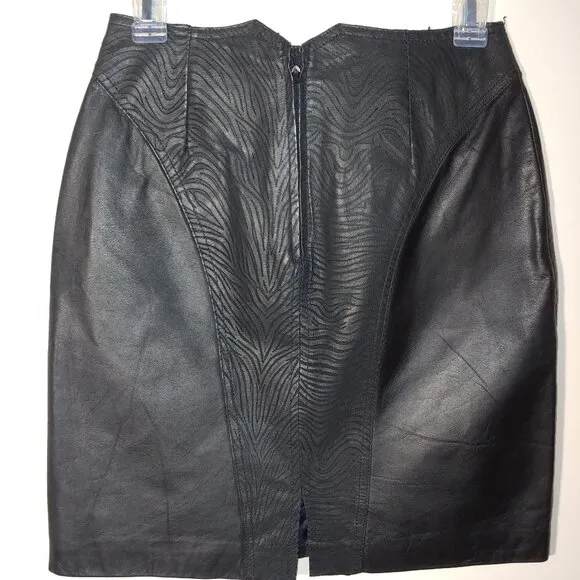 Bermans 100% Leather Mini Pencil Skirt Size 8 Black