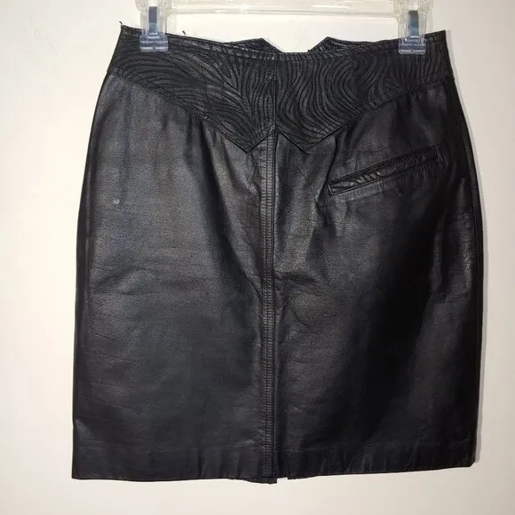Bermans 100% Leather Mini Pencil Skirt Size 8 Black
